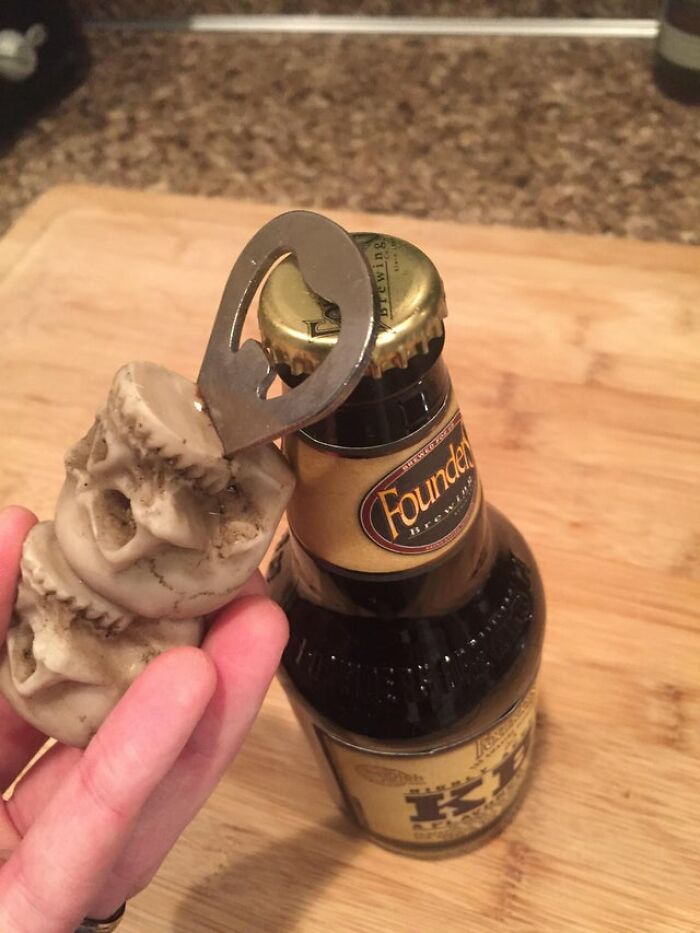Bought This Cool Halloween Bottle Opener. The Skulls Prevent It From Getting Under The Cap