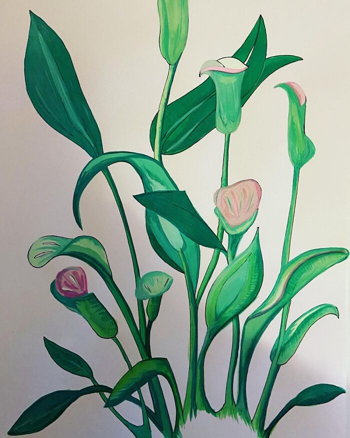 Painted My ‘Calla Lilies’ . Acrylics, Eco-Line And Pen. Happy Plant :)