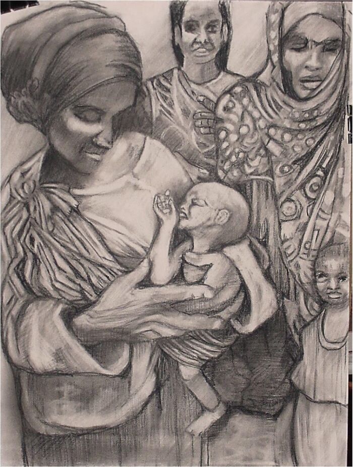 Charcoal Drawing “ Mother’s Of Somolia “