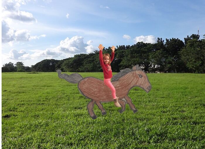 My Granddaughter Riding The Horse She Drew :-)