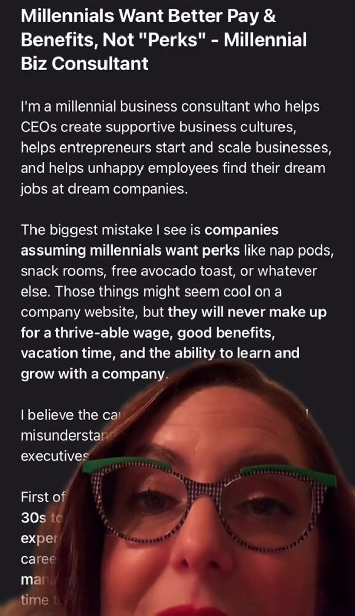 Woman Shares What Workplace Perks Millennials Would Give Up In Exchange For These 8 Benefits Woman Shares What Workplace Perks Millennials Would Give Up In Exchange For These 8 Benefits