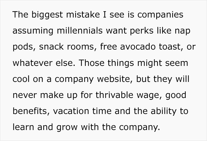 Woman Shares What Workplace Perks Millennials Would Give Up In Exchange For These 8 Benefits Woman Shares What Workplace Perks Millennials Would Give Up In Exchange For These 8 Benefits