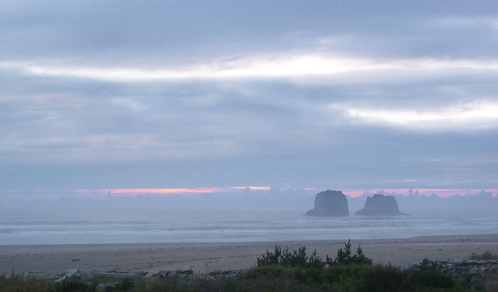 Ocean Fog Coming To Shore At Sunset On The Pnw Coast