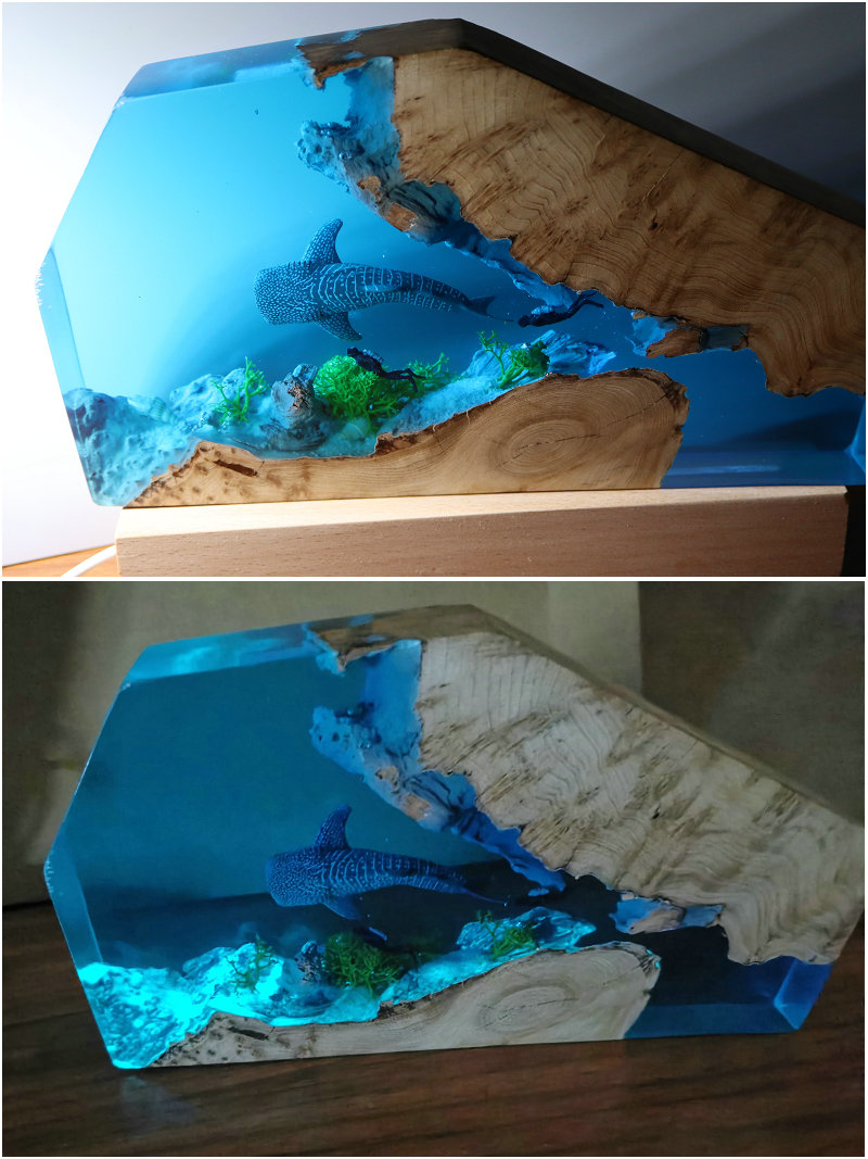 Wood Resin Lamp | Resin Night Light | Wood Resin Decor