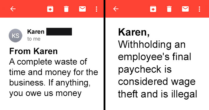 Former Employee Confronts Their Workplace For Not Paying Them Their Last Paycheck, Receives An Angry Email