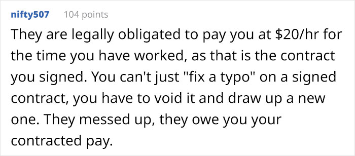 Person With Master’s Degree Gets A Job Paying $20/Hr But When The Paycheck Comes And It’s Only Half, The Employer Says The Agreement Has A Typo Person With Master’s Degree Gets A Job Paying $20/Hr But When The Paycheck Comes And It’s Only Half, The Employer Says The Agreement Has A Typo
