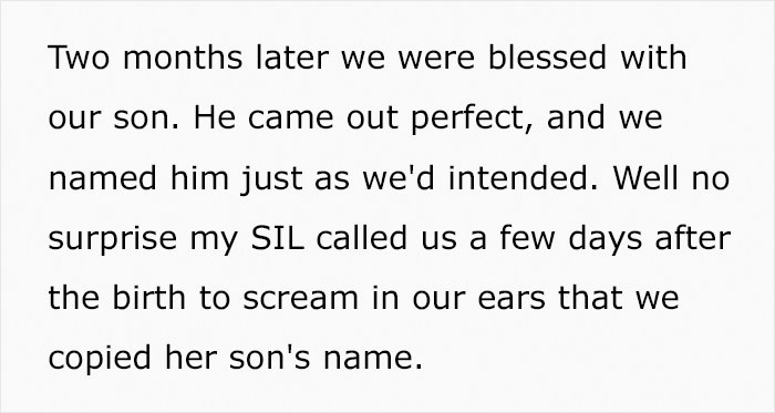 Sister-In-Law Steals Baby Name Out Of Spite, Regrets It After The Couple's Reaction Sister-In-Law Steals Baby Name Out Of Spite, Regrets It After The Couple's Reaction
