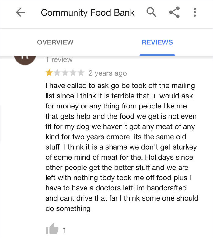 Appalled By The Community Food Bank For Asking Her For Donations, And Also Not Giving Her A Free Turkey Dinner For The Holidays