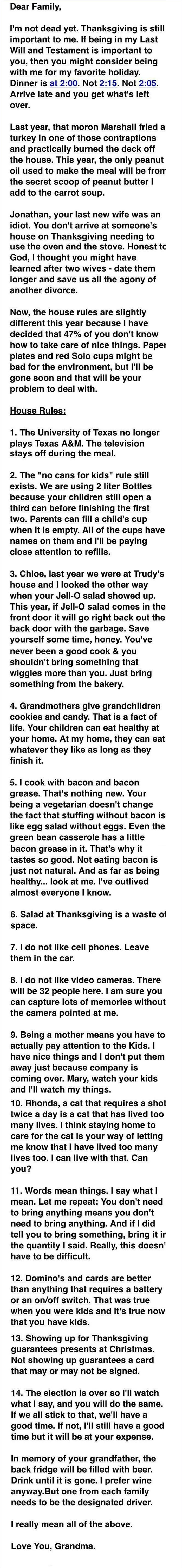 Grandma's Thanksgiving Rules