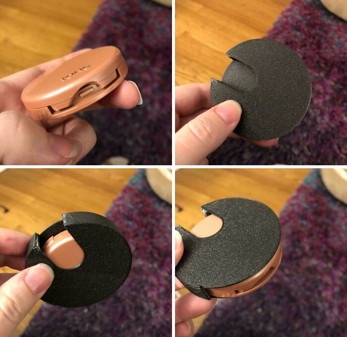 I Dropped My Travel Blush And Broke Off The Part That Kept It Shut, So My Boyfriend 3D Printed Me A Container That Keeps It Secure