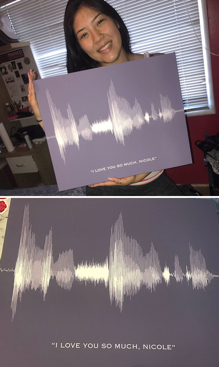 My Man's Got The Sound Waves Of Him Saying He Loves Me Printed On A Canvas
