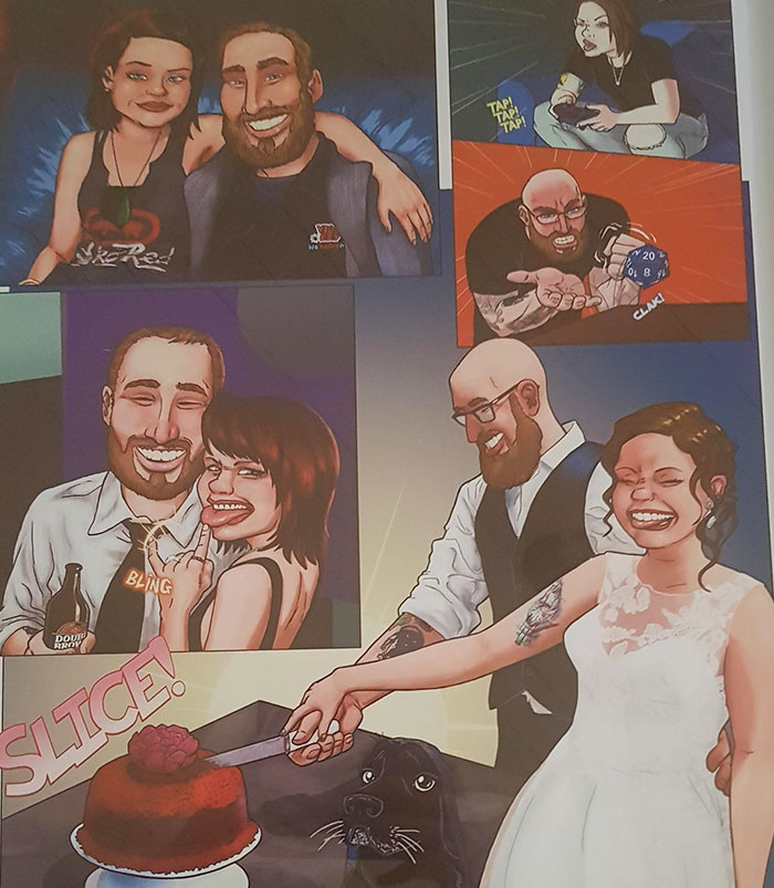 My Husband Put Serious Thought Into The Paper-Themed 1st Wedding Anniversary And Cartoonized Our Relationship. I Love It So Much