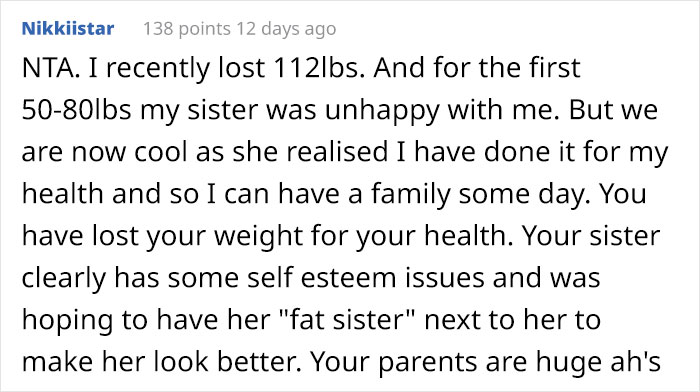 "I've Always Been The 'Fat Sister':" Woman Loses A Lot Of Weight Before Sister's Wedding, Bride Freaks Out "I've Always Been The 'Fat Sister':" Woman Loses A Lot Of Weight Before Sister's Wedding, Bride Freaks Out