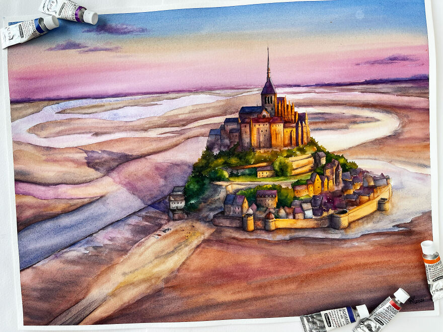 I Create 12 Watercolor Landscapes With Castles Within A Year