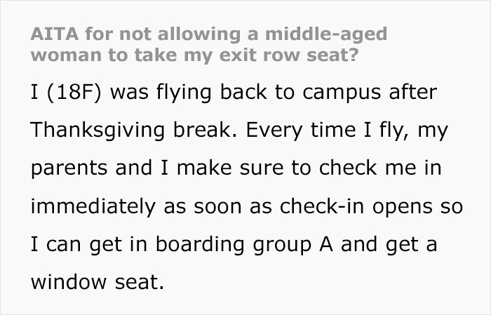 "Sweetie, I’ve Been On Hundreds Of Flights": Woman Cusses At Teen Who Doesn’t Want To Let Her Have The Exit Row Seat She Was Already Settled In "Sweetie, I’ve Been On Hundreds Of Flights": Woman Cusses At Teen Who Doesn’t Want To Let Her Have The Exit Row Seat She Was Already Settled In