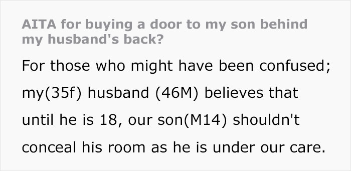 “Now He Is Refusing To Even Sleep In The Same Bed As Me”: Parents Get Into A Fight When Mom Secretly Installs A Door In Teenage Son’s Room Despite The Dad Disagreeing “Now He Is Refusing To Even Sleep In The Same Bed As Me”: Parents Get Into A Fight When Mom Secretly Installs A Door In Teenage Son’s Room Despite The Dad Disagreeing