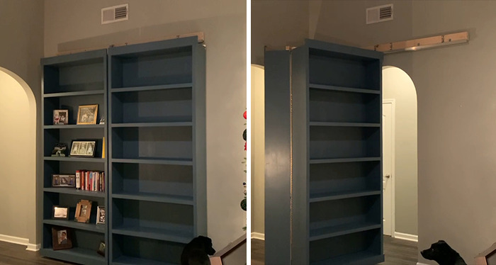 I Made A Giant Bookcase Bifolding Door As A Secret Entryway To My Kids’ Rooms