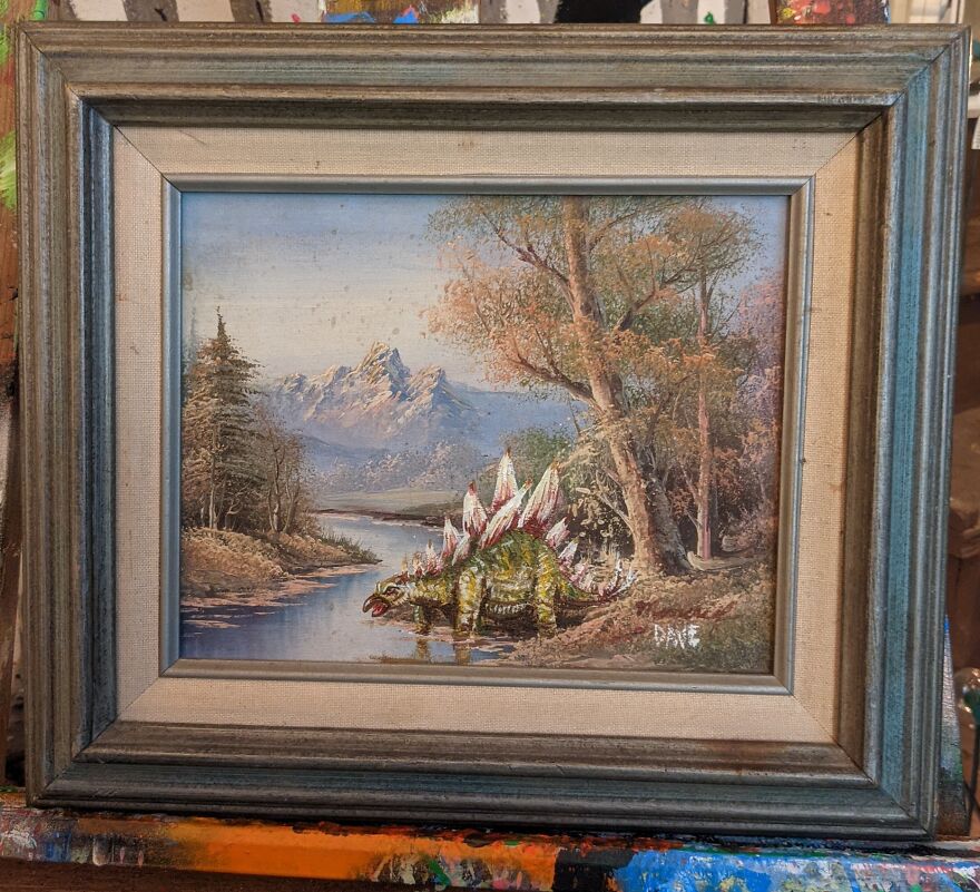 I Added Dinosaurs To Thrifted Paintings.