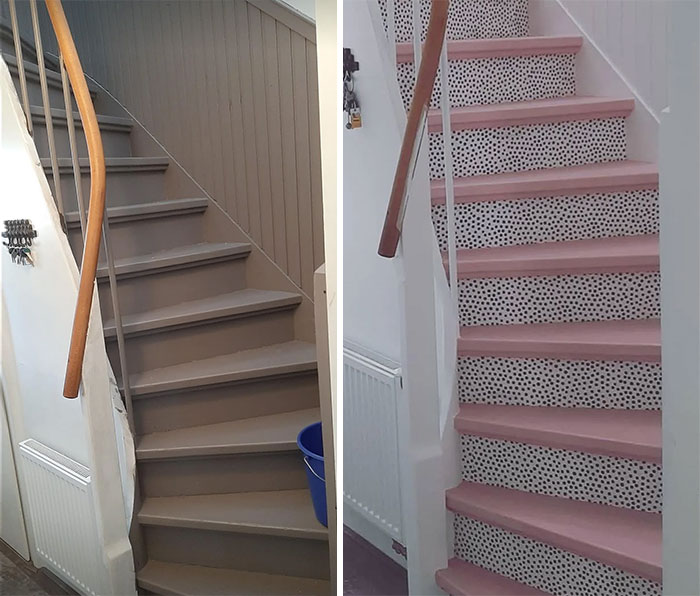 Before And After Of My Stairs. I Know It's Not For Everyone, But I Love How Girly They Are
