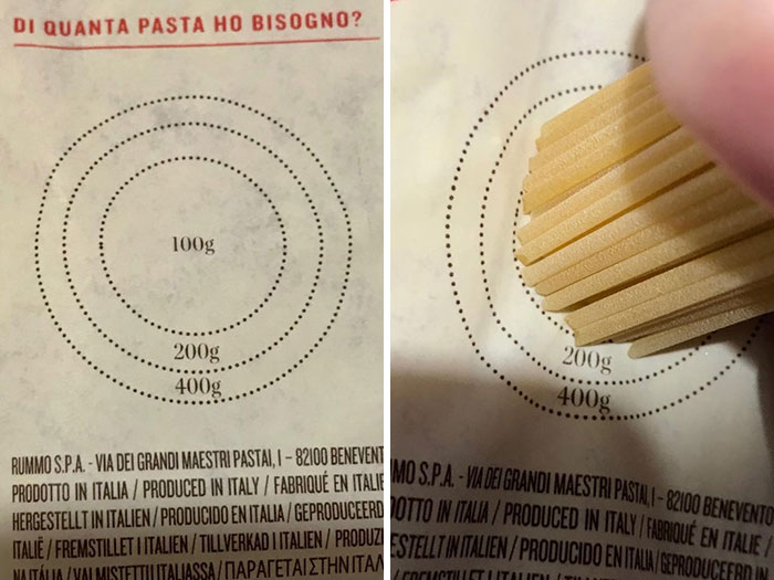 This Packet Of Pasta Has A Drawing To Gauge The Quantity Of Pasta W/O A Scale