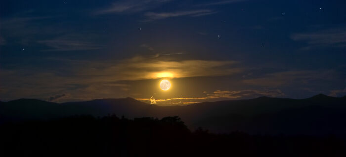 Full Moon Rising Over The Appalachian Mountains