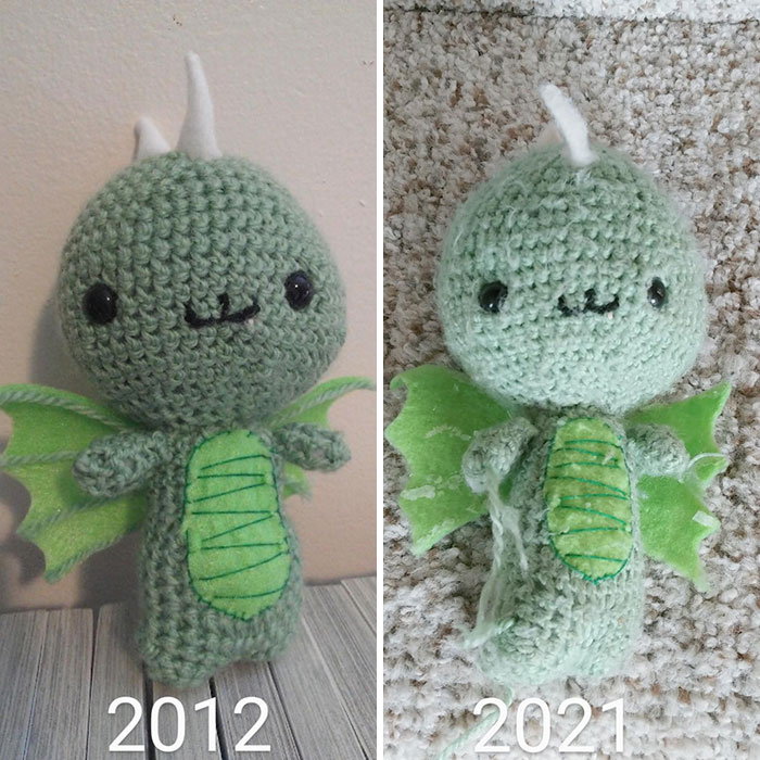 Bit Of Brag: My Nephew Wanted To Show Me He Still Has The Baby Dragon I Crocheted For Him When He Was A Wee Baby. I'd Say It's Held Up Pretty Well