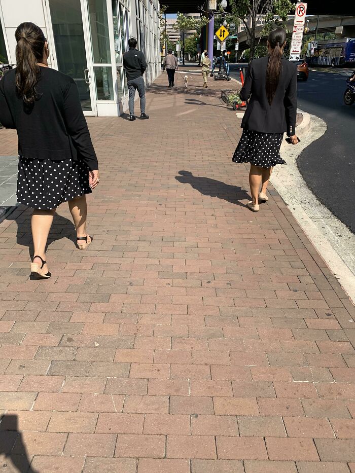 I Was Walking To Lunch When I Saw These Two Ladies Dressed Almost Identically - Down To The Ponytails