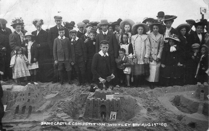 A Young Lad Stands Behind His Winning Sandcastle In The Whitley Bay Sandcastle Competition On 19th August 1908