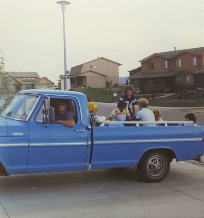 How We Rolled In 1980. Dad Driving My Birthday Party Across Town To See The King And His Court. Lucky Riders Sat On The Wheel Wells, But We Also Had Lawn Chairs In The Back