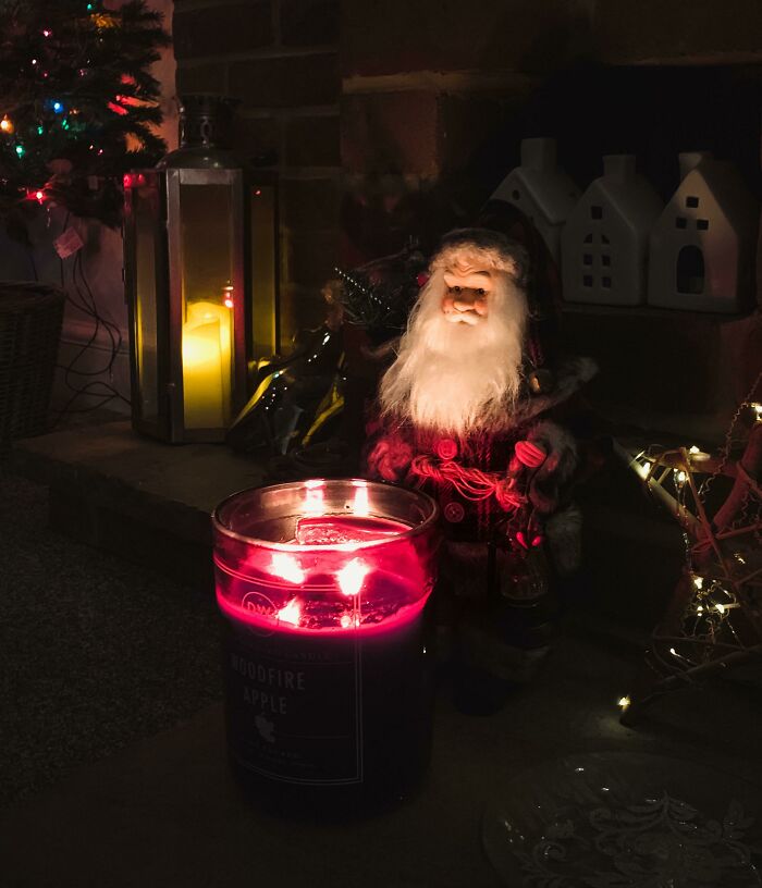 Just Realised My Santa Ornament Looks Like A Hobo Next To A Bin Fire
