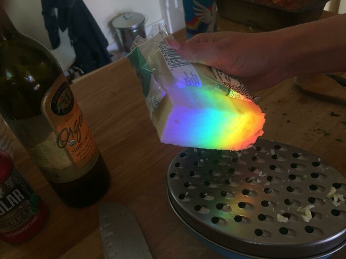 The Sunlight Through A Window Turned My Cheese Into A Chunk Of Rainbow