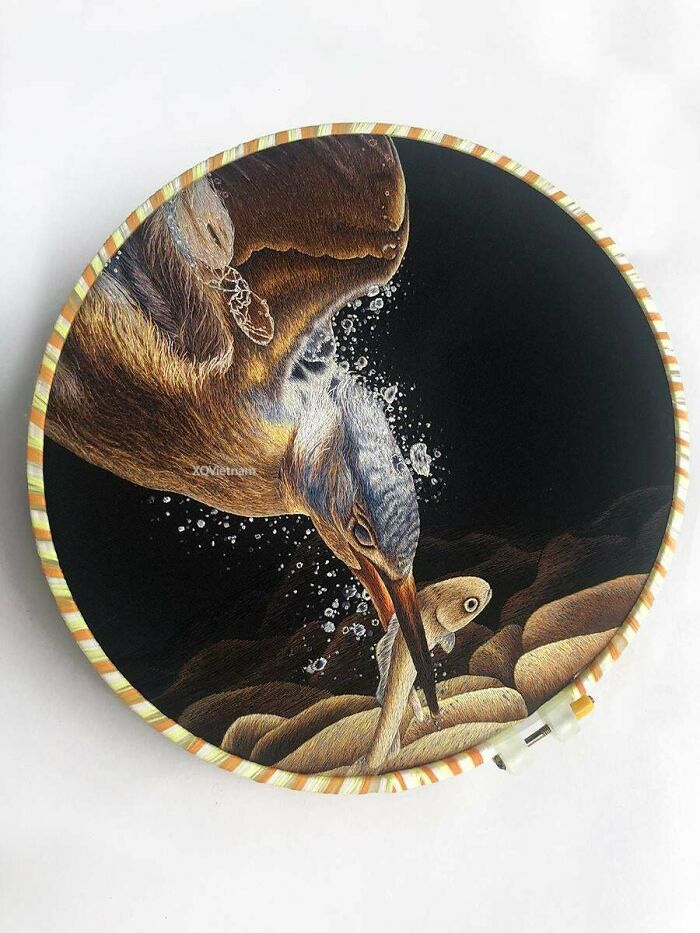 Kingfisher Hand Embroidery. Thank You For All Your Loves On My Works