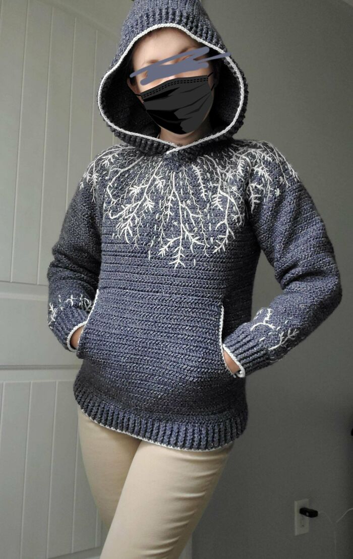 I Don't Normally Embroider, But I Did For This Crochet Project! This Is My Interpretation Of Jack Frost's Hoodie