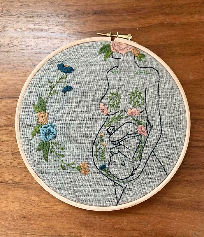 Pregnancy Embroidery For (Future) Baby’s Room! I Still Need To Add The Name (Which We Are Keeping A Secret, So No Point Stitching Yet) And Birthday (Beginning Of January, So I’m Reluctant To Even Stitch In 2022 In Case I Have To Pick It Out Haha)