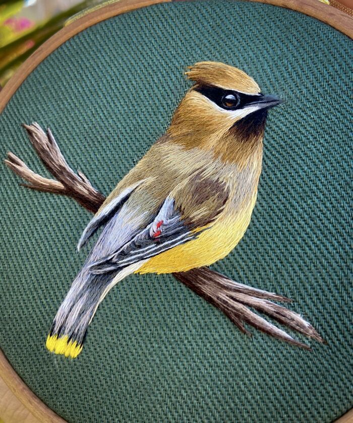 Just Finished This Cedar Waxwing! Took Around 50 Hrs Over The Course Of A Month And Over 45 Colors Of Thread