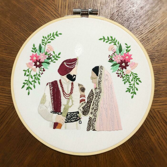First Post Here! Embroidered Wedding Portrait For A Desi Couple