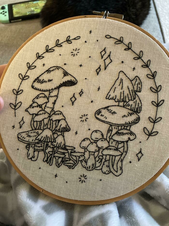 I Embroidered The Mushroom Postcard From Animal Crossing While I Anxiously Await The Update