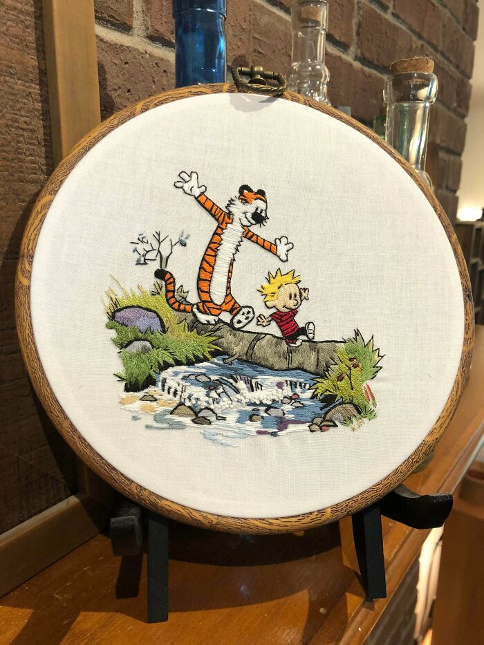 I Did Another Calvin And Hobbes Piece. I Did The Water Differently Then The One I Did In April. (The First Image Is My Latest And The Second Is My Previous