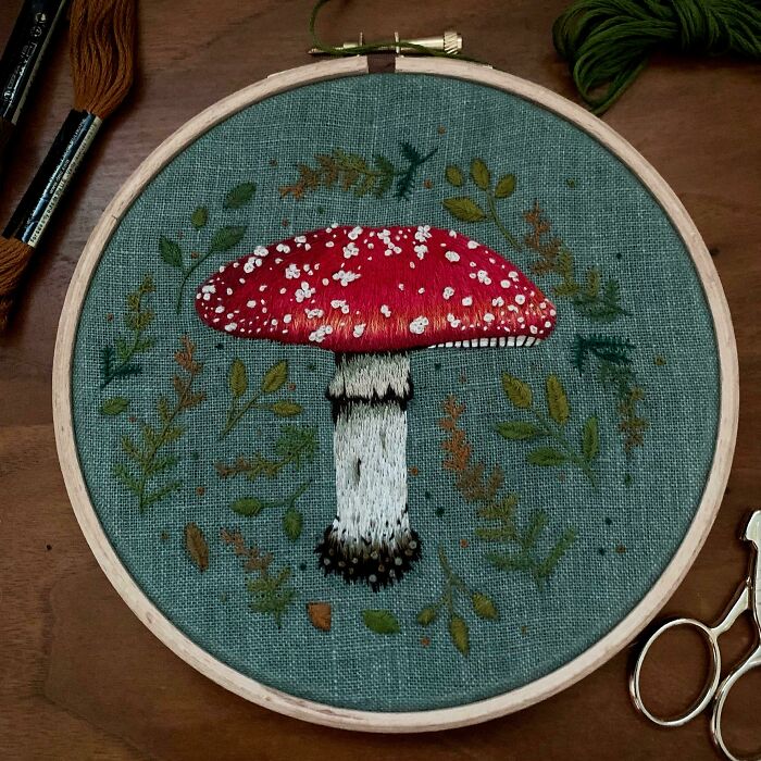A Magical Mushroom I Just Finished A Few Weeks Back, It Was My Second Embroidery Project And I Am Beyond Happy With How It Turned Out! Pattern By Emillieferris On Etsy