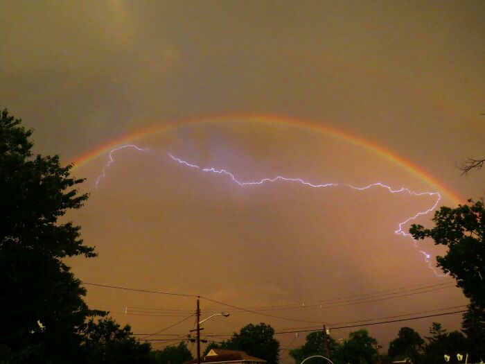 I Caught A Pic Of Lightning Bouncing Off A Double Rainbow
