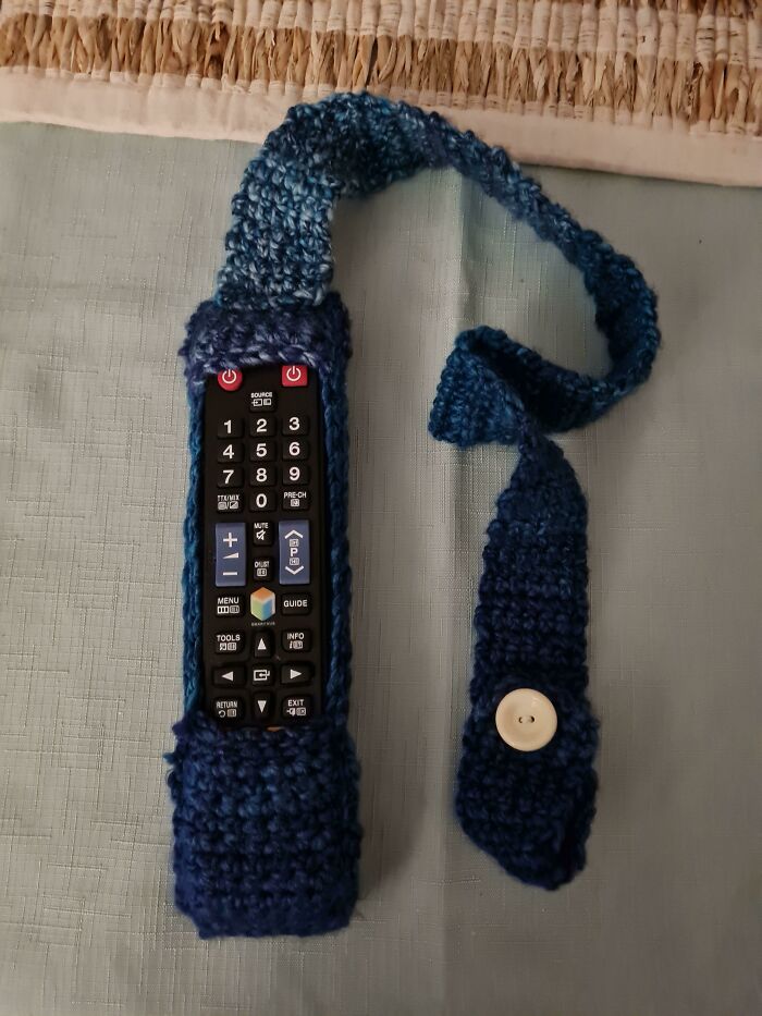I Present To You, The Remote Rope. Made To Be Buttoned Around The Rails Of My Nannas Bed So She Can Reel In The TV Remote When She Drops It!