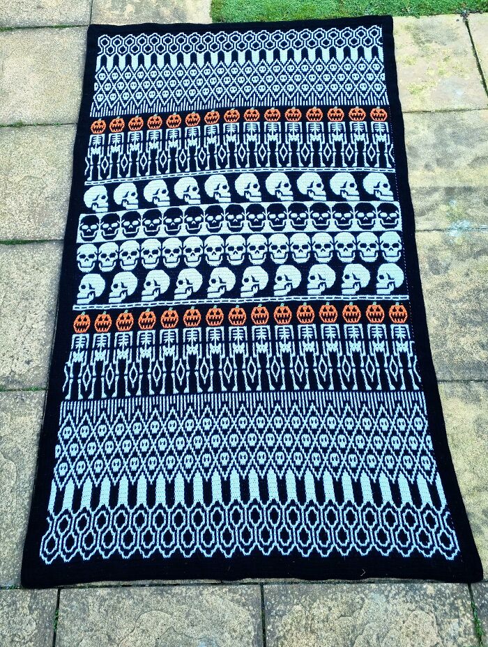 My Modified All Skulls Blanket Is Finally Finished In Plenty Of Time To Gift As A Christmas Present. Pattern Details In Comments