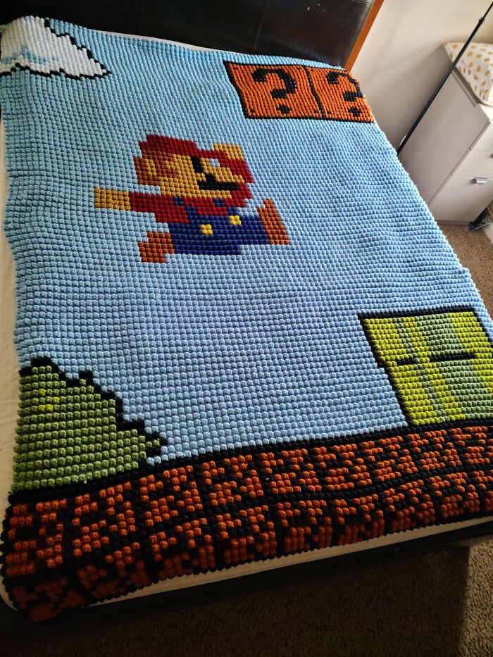 My Gigantic Long Twin Mario Blanket Is Finally Finished!