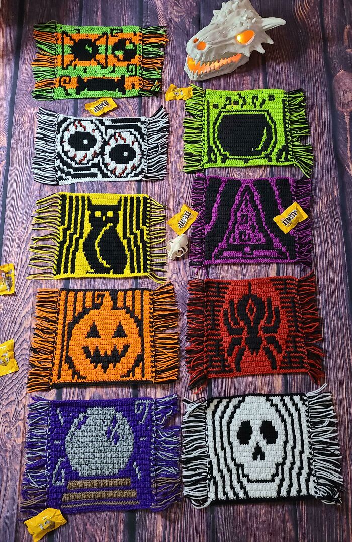 Finished These Halloween Mosaic Overlay Placemats, But Think I'm Going To Make Some Throws, Too. Ready For Fall!