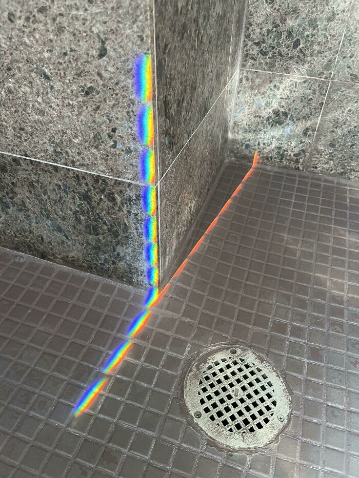 The Way The Red Portion Of The Spectrum Is Separated From The Rest In This Random Hotel Shower When The Sunlight Comes In