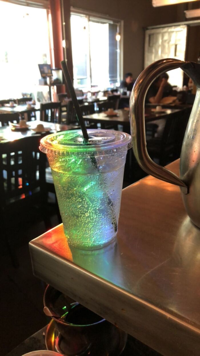 The Light Casted A Rainbow Onto This Drink