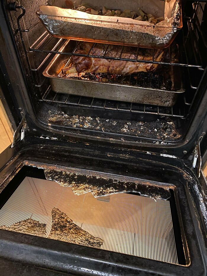 Meat Thermometer Exploded And Shattered Oven Door - Merry Christmas