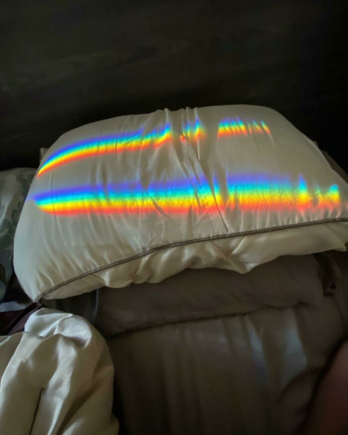 These Rainbows Made By The Sun Reflecting Off Of My Aluminum Blinds In The Morning