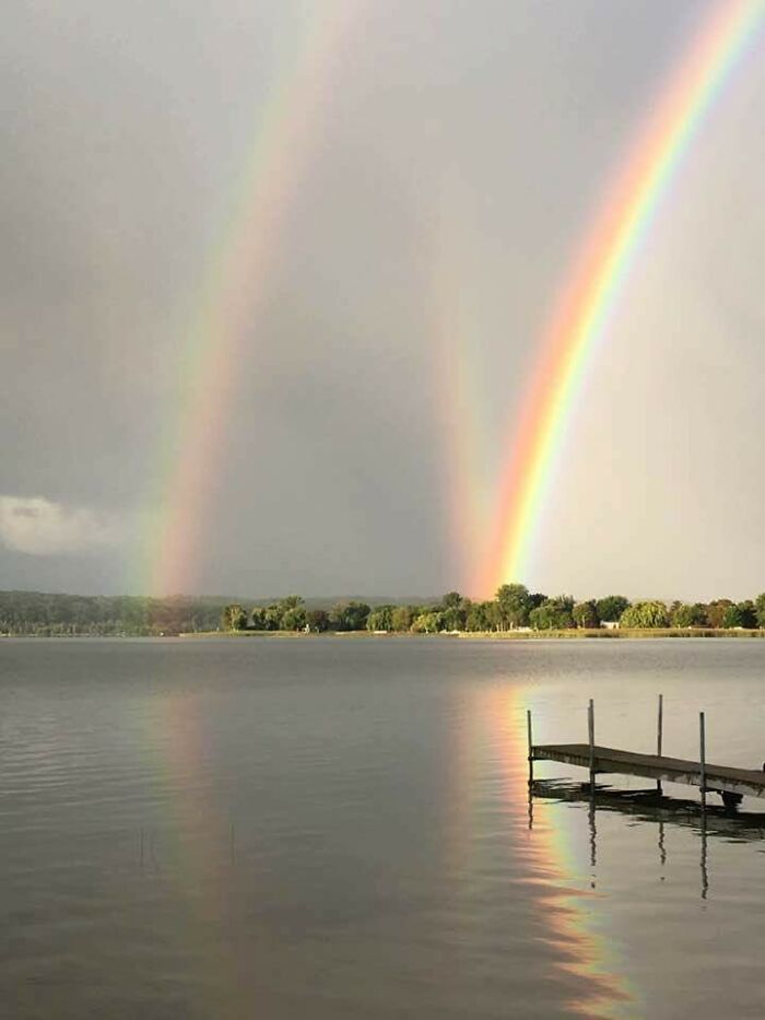 Triple Rainbow Over Portage Lake In The Small Town Of Onekama, Mi Yesterday