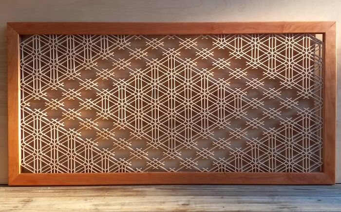 24"×48" Kumiko Panel With Cherry Frame. 790 Pieces Of Hand Fitted Basswood. 1st In A Series Of 3